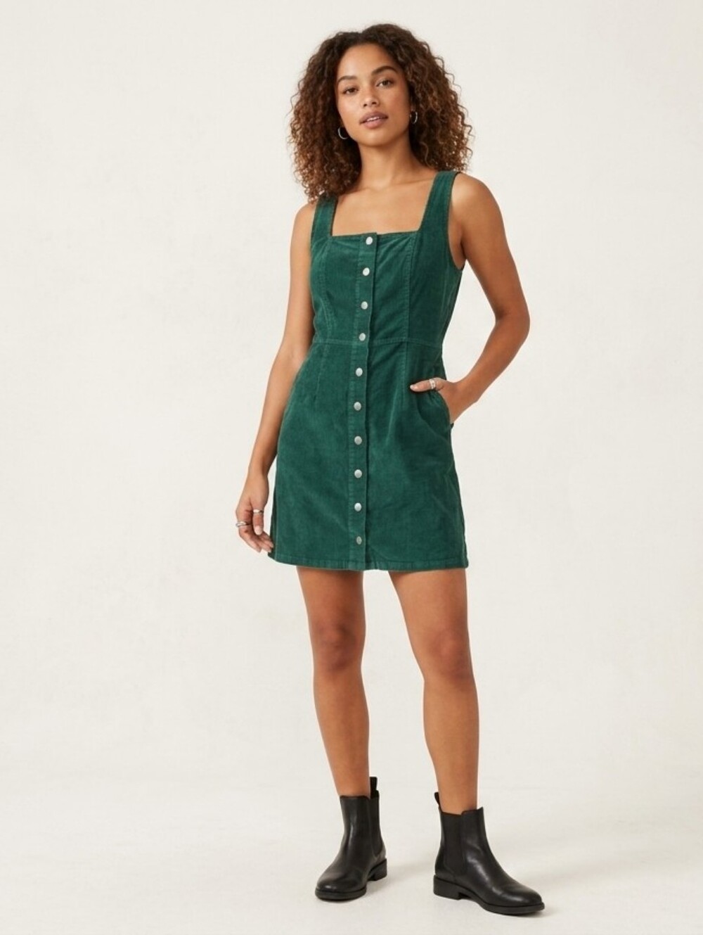 ​Urban Outfitters Corduroy Button-Front Mini Tank Dress Forest Green Size 10